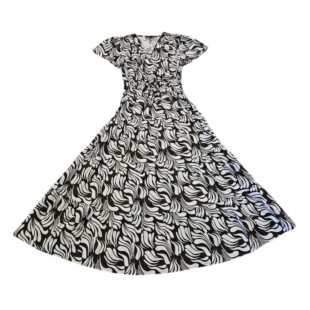 Meadow Rhodes Tiered Maxi Dress Small Brown White Abstract Swirl Cotton Boho